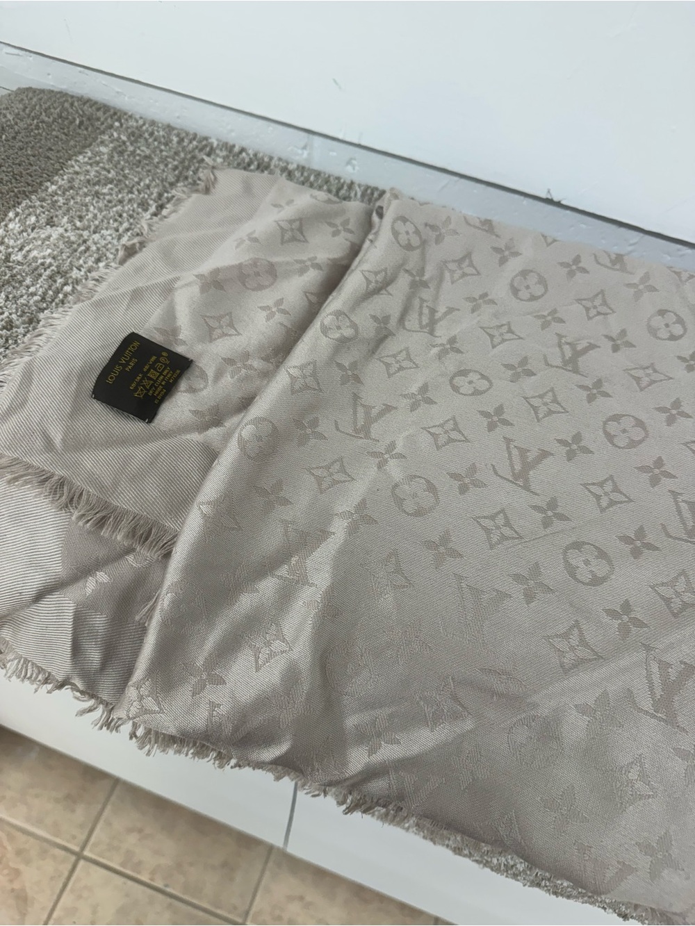 Louis Vuitton Taupe Monogram Silk Wool Shawl